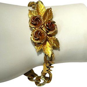 Vintage Gold Plated Art Deco Rose Cluster Bracelet